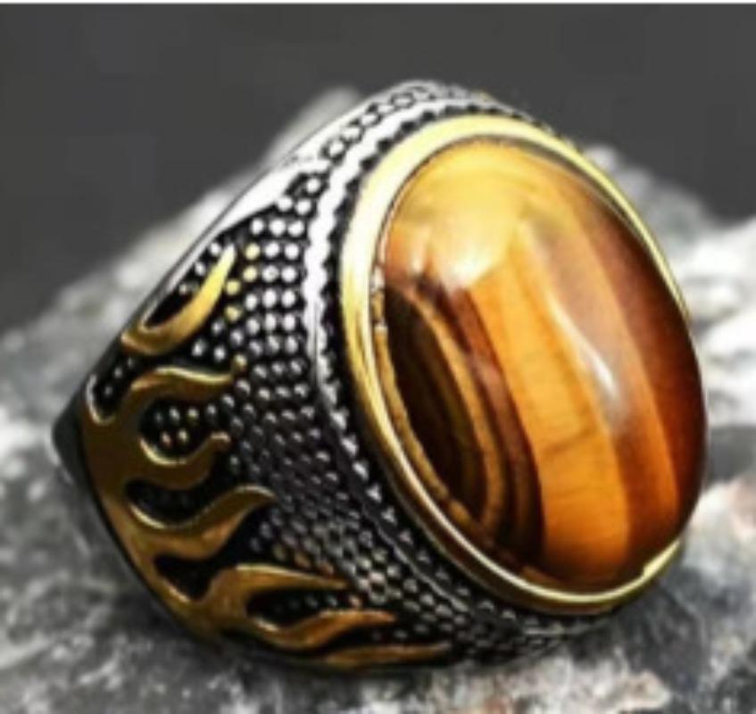 

Новое коричневое ретро кольцо с тигровым камнем для мужчин, кольцо личности, модное, темпераментное, для посещения банкета, роскошный высококачественный циркон 13