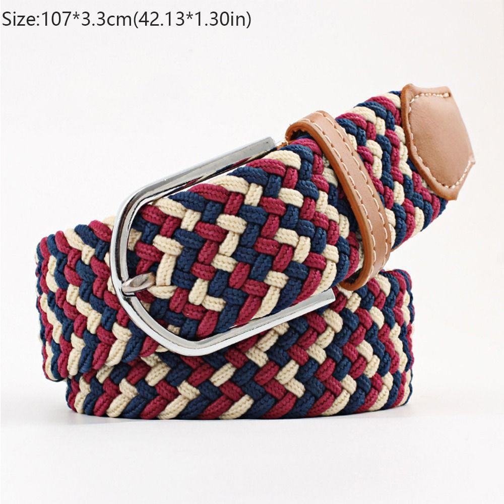 PU Leather Buckle Canvas Belts Elasticated Fabric Waistband Fashion Braided Stretch Belt