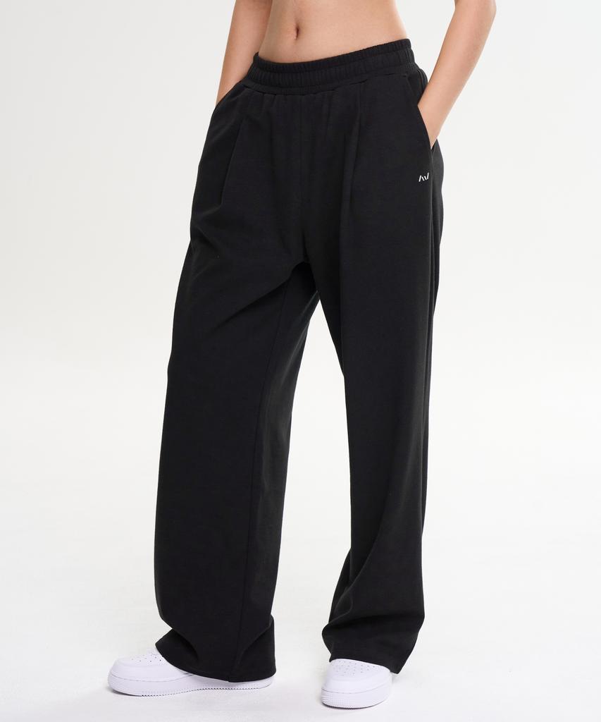 Leijibi [Summer] Single-Pleat Sweatpants Athletic Wear Training Wear Wide Elastic Sweatpants W Black