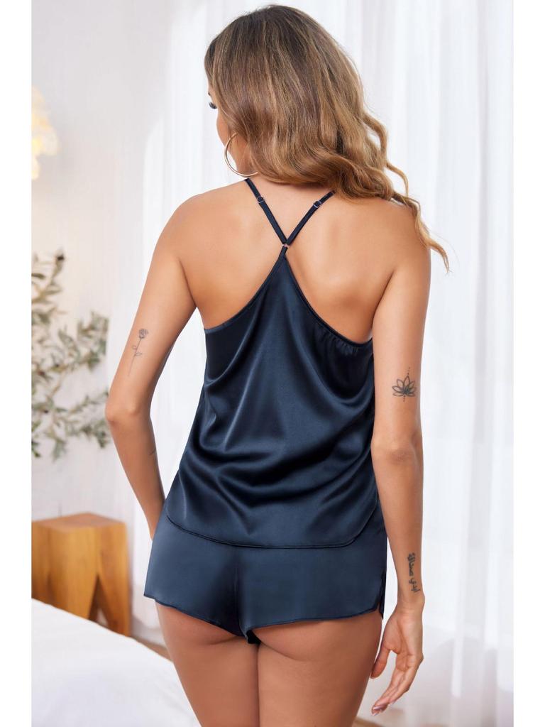 Women's Spaghetti Strap Satin Shorts Two-Piece Pajama Set