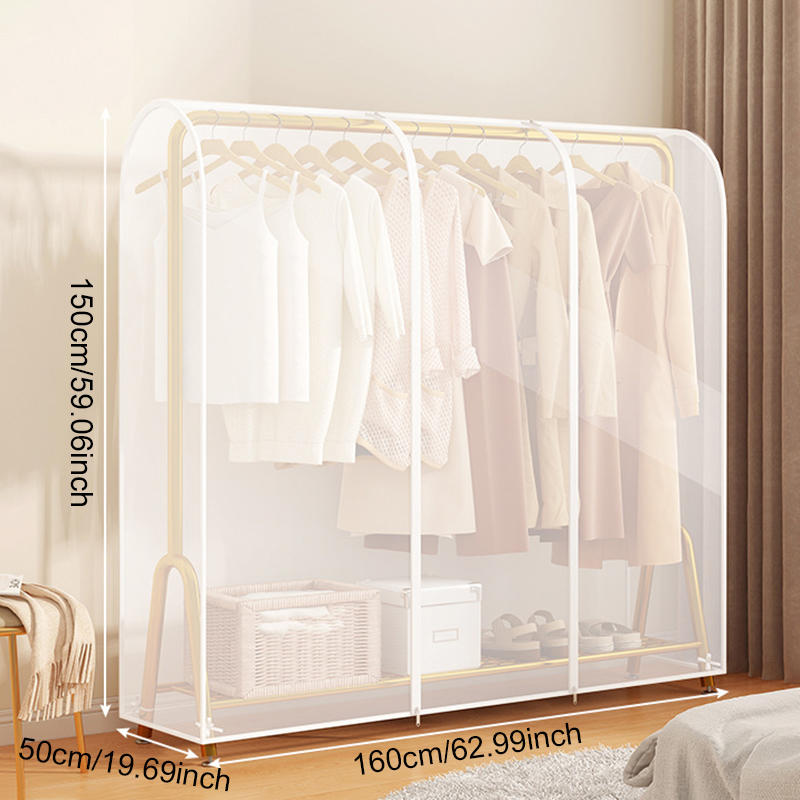 Garment Coat Dust Moisture Proof Protection Transparent Square Full Cover for Floor-standing Drying Rack for Clothes