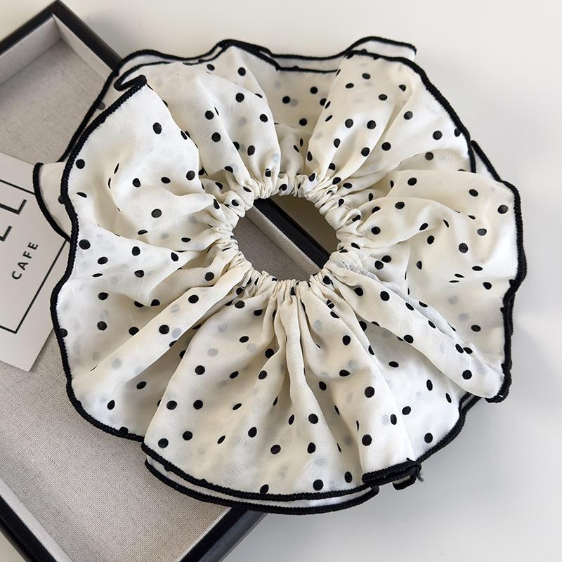 

21см Большие Двухслойные Черно-белые Бантики в горошек Элегантные Женские Шифоновые Эластичные Резинки для волос Девичьи Резинки для волос Веревки