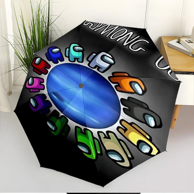Among Us Print Automatic Open Close Umbrella, Portable Foldable Umbrella, for Outdoor Commute Camping Trip, Ideal Birthday Gift
