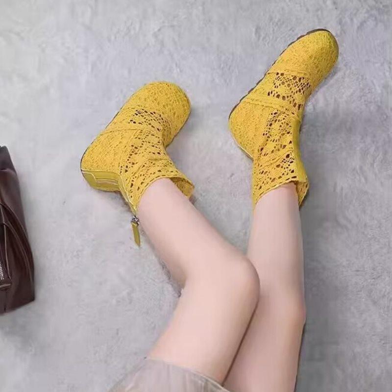 Lace summer spring and summer knitted cool boots women's new boots hemp mesh design hollow short boots