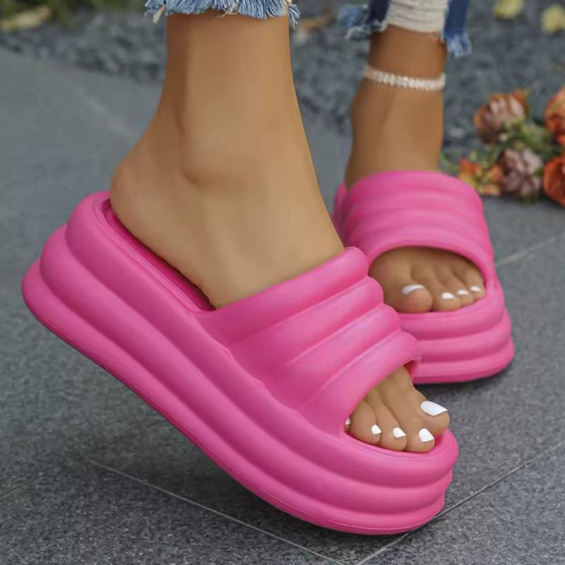 Pink Chunky Platform Slippers Women Summer Thick Bottom Wedge Heels Sandals for Woman Non Slip Outdoor Flip Flops