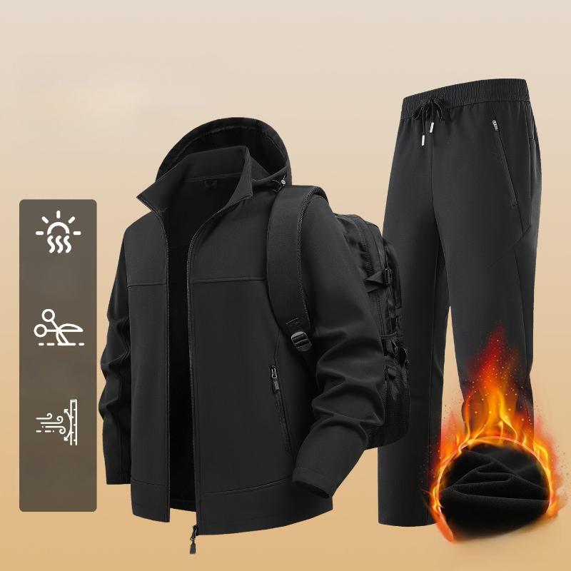 

Winter Men Outdoor Fleece Sport Suits Tracksuit Men Sportswear Thick Hike Sets Male Joggers Hooded Suit 2 Pieces Jacket Pant 6XL