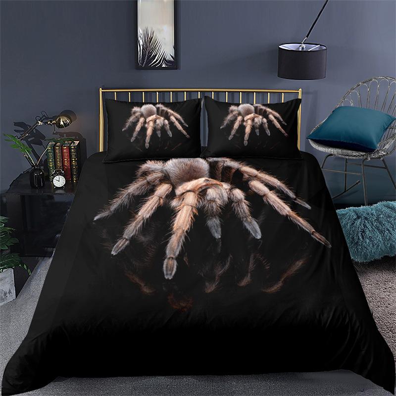 Scary Spider Bedding Set Queen Size Soft 3D Print Duvet Cover Set Halloween Theme Comforter Cover With Pillowcases Bedroom Decor