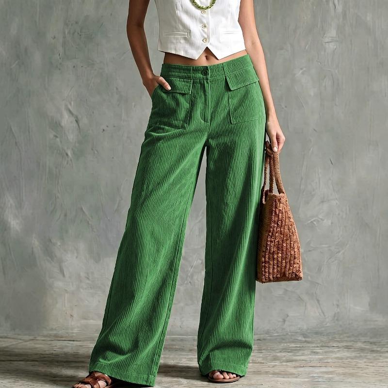 Autumn and winter retro corduroy wide-leg pants women's trousers high waist double pockets straight casual pants