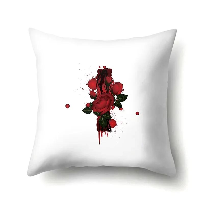 Red Rose English Letter Printing Pattern Cushion Cover Home Living Room Sofa Decoration Square Polyester Pillow