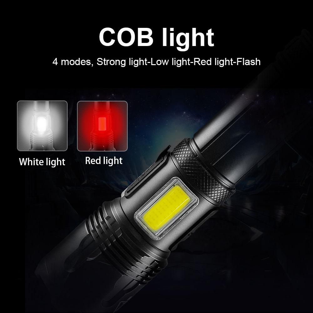 Side Light Flashlight Super Bright XHP110 LED+COB Torch Rechargeable Flash Light Waterproof Lamp Zoomable Lantern