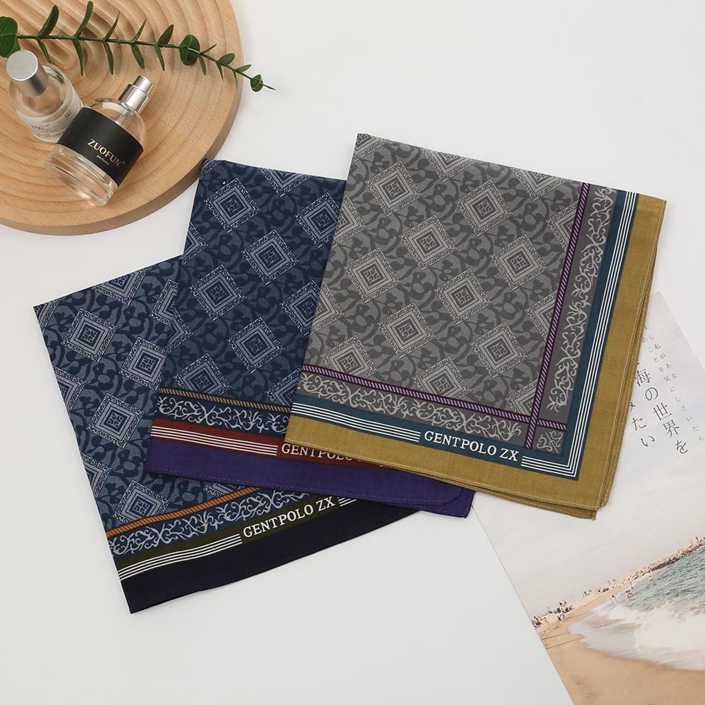 3/6Pcs Pure Cotton Men'S Printed Handkerchief High-End Business Old-Fashioned Nostalgic Thin Absorbent Sweat Towel 43Cm