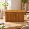 Rattan-Style Storage Basket with Fitted Lid Rustic for Living Room, Shelf