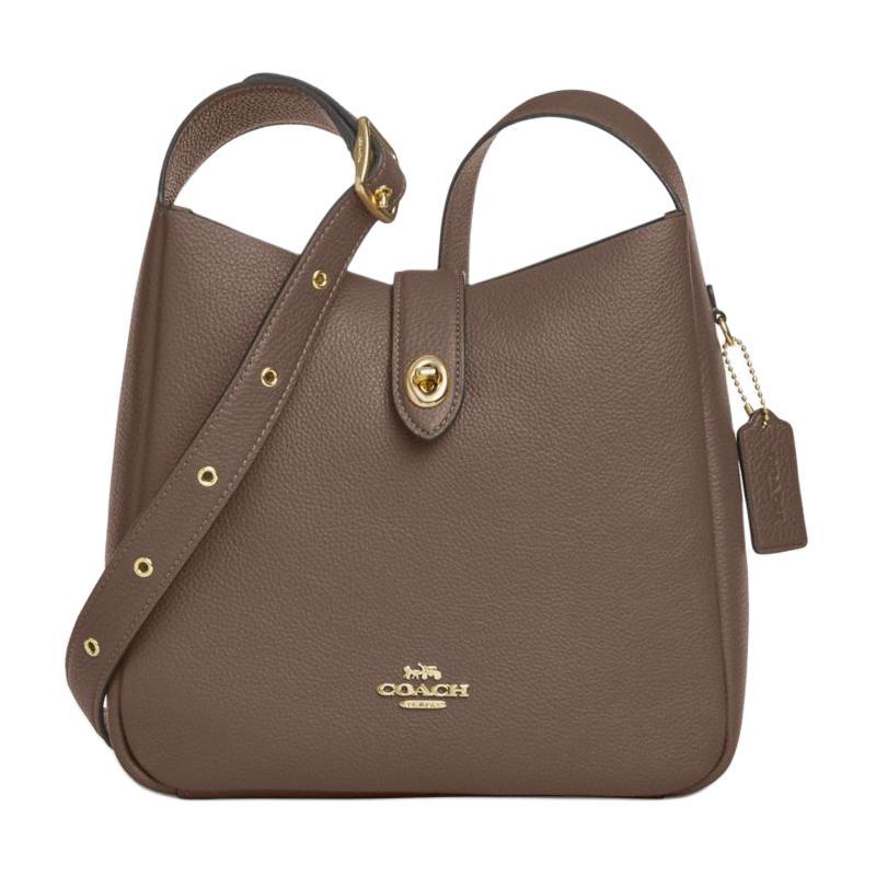 

COACH Hadley 25 Metal Logo Pebbled Leather Shoulder Crossbody Bag Medium Women s Dark Brown золотий