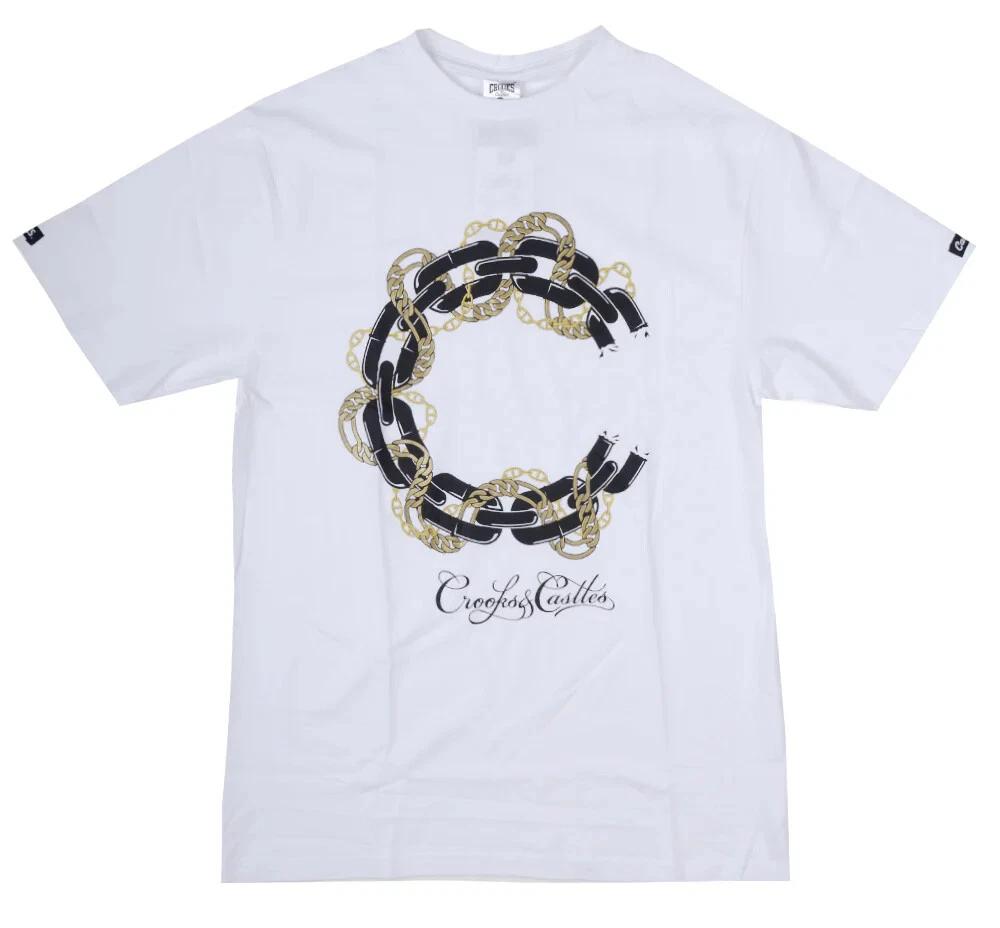 

Crooks & Castles Gold Chain White 100% Cotton T-shirt Mens Tees Top: Cutting Edge Streetwear for Men S