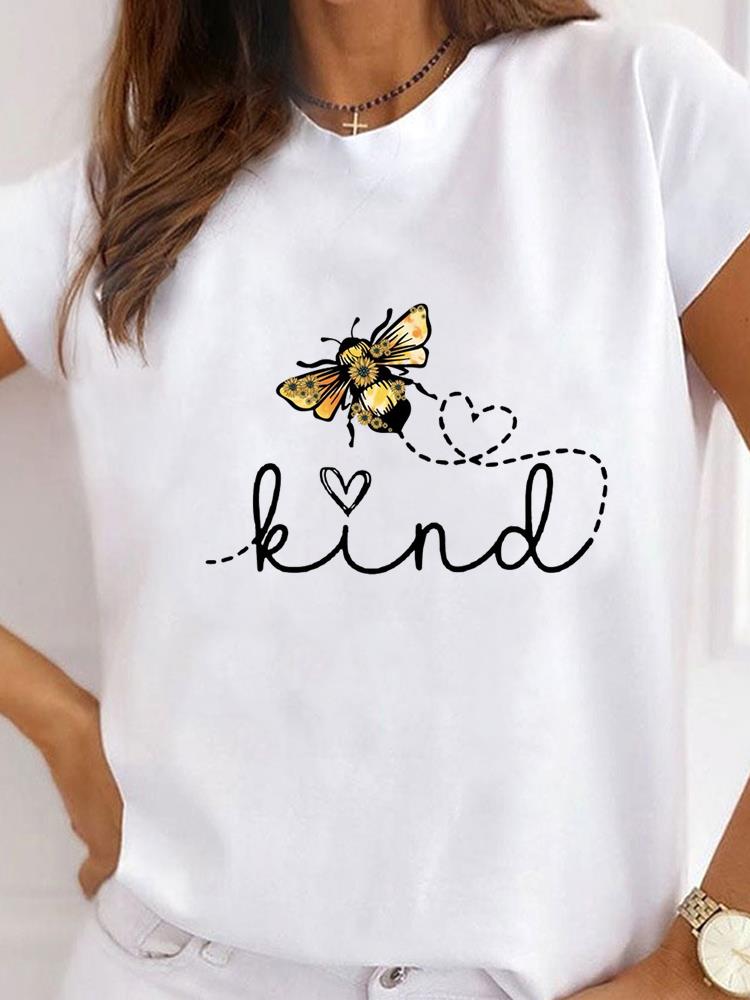 Women Clothes Bee Love Style Letter Clothing Print T Shirt Short Sleeve Summer Top Tee Basic Fashion Graphic T-shirt