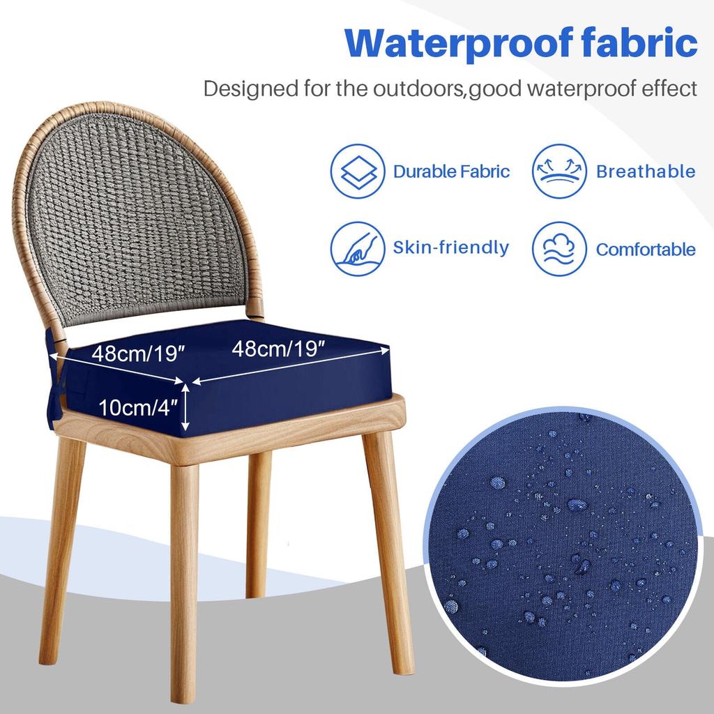 Waterproof Outdoor Seat Cushions Set of 2, Thick Patio Furniture Cushions with Ties, Non Slip Chair Pads for Garden, Porch