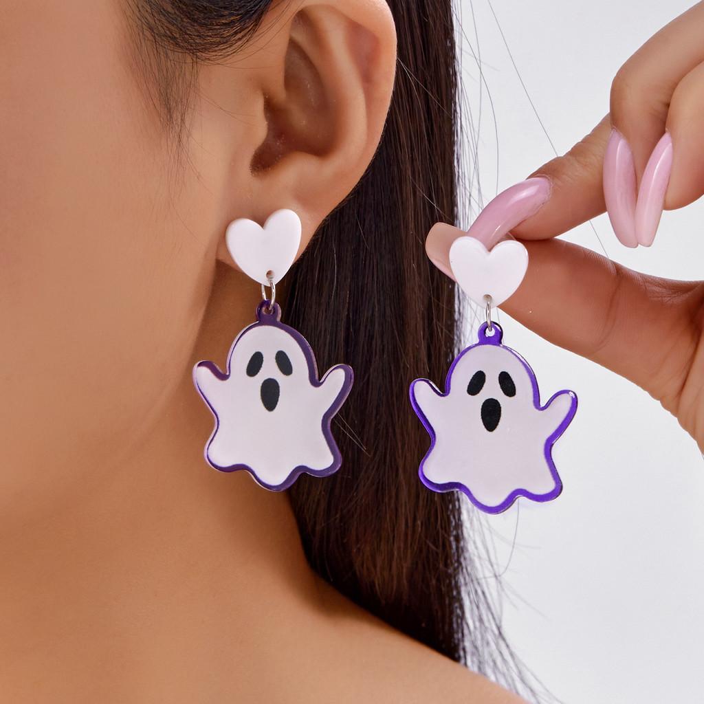 Halloween Bat Pumpkin Ghost Acrylic Earrings With Asymmetrical Animal Design For Festive Wear