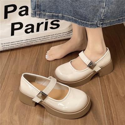 Bílé japonské boty s kulatou špičkou, všestranné platformové malé kožené boty pro ženy, jarní a podzimní novinka, silný podpatek, retro sladké cool boty Mary Jane