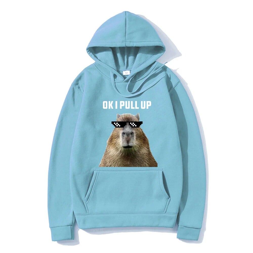 Funny Ok I Pull Up Capybara Print Hoodie Unisex's Casual Oversized Hooded Sweatshirts Gothic Pullovers Hot sell Clothes for Unisex