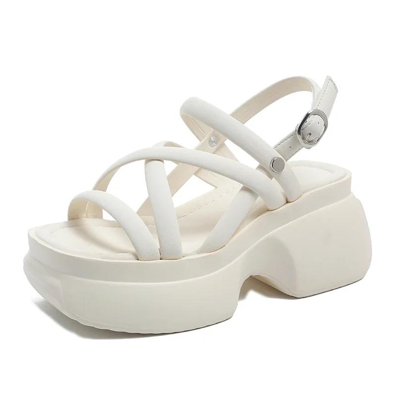 

Модные женские ретро-босоножки на платформе 8 см 2025 Новые летние блестящие шлепанцы с открытым носком Sandalias Mujer Легкие женские пляжные туфли с открытым носком 35