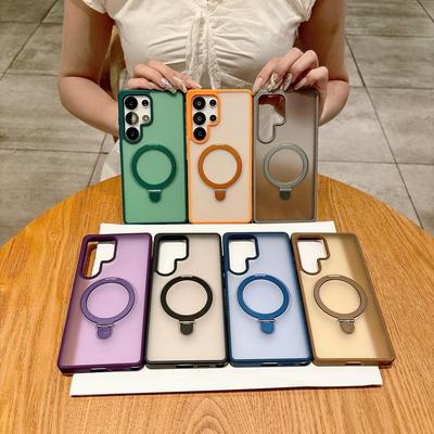 Matte Color Camera Lens Protection Magnetic Charge Bumper Phone Case With 360 Stand For Samsung S25 Ultra S24 S23 FE S22 Plus Transparent Soft Cover