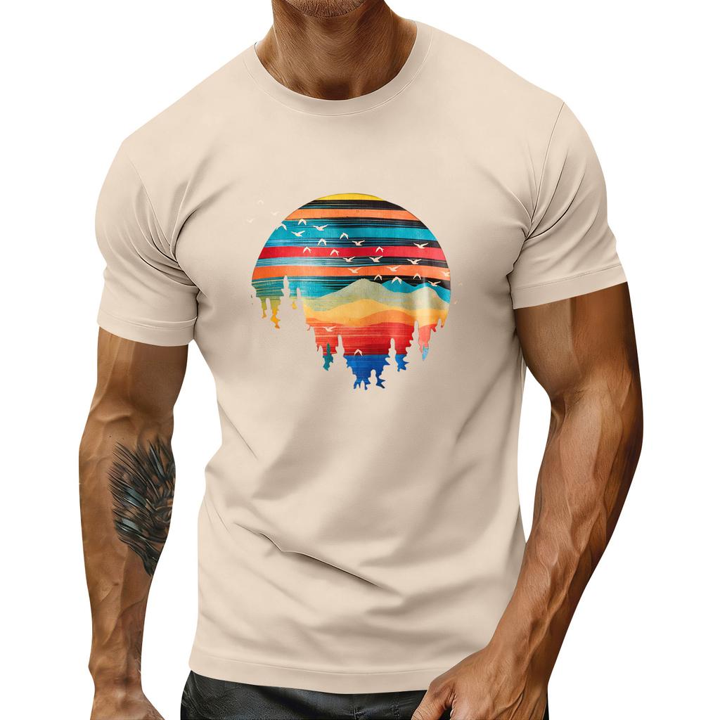 Pánské sváteční tričko s kulatým výstřihem a krátkým rukávem, ležérní sportovní top