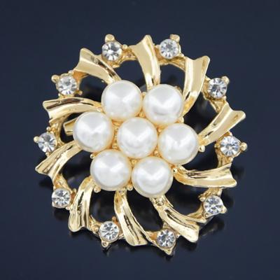 Woman Faux Pearl Rhinestone Inlaid Flower Brooch Pin Cardigan Shawl Clip