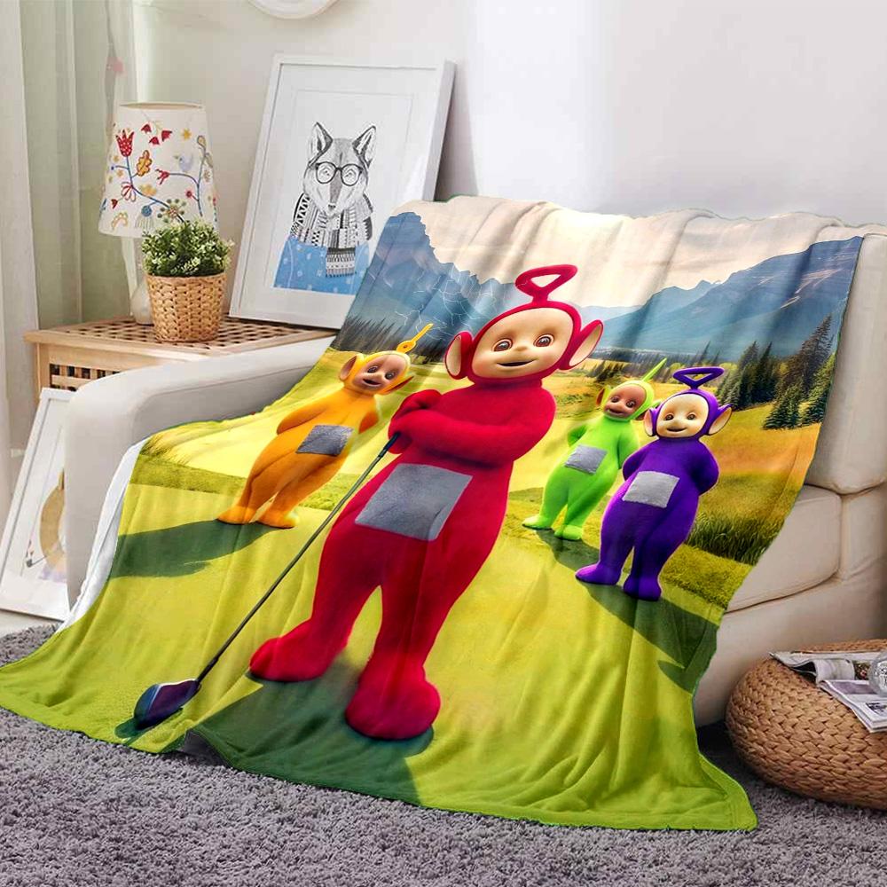 Teletubbies Cartoon Character Golf Scene Print Flannel Blanket Soft Warm Throw Blanket for Sofa Bed Living Room