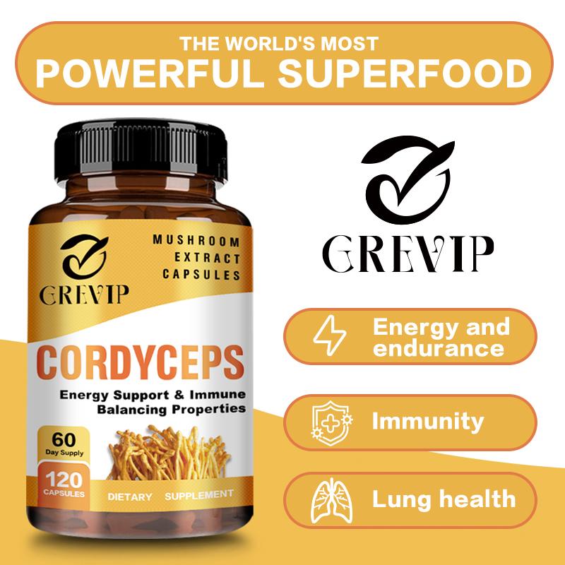 Cordyceps-Extrakt Pilzkapseln, hohe Konzentration an Cordyceps-Essenz, sanft und leicht absorbierbar, für Erwachsene geeignet.