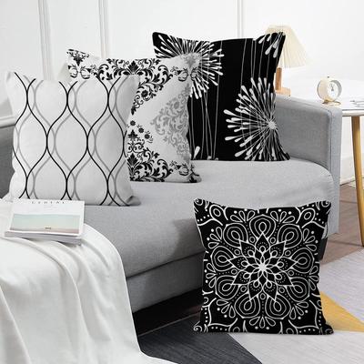4Pcs Black White Damask Mandala Printed Pillow Cover Polyester Cushion Case 2D Flat Printing Pillowcase Contemporary Artistic