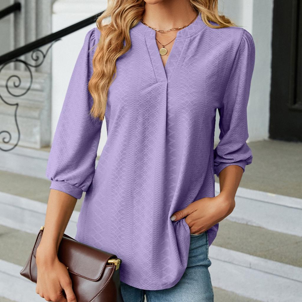 BITCED Jesień/Zima Damski Jednokolorowy T-shirt Top z Koronkowym Kołnierzykiem Żakardowy z Długim Rękawem Luźny