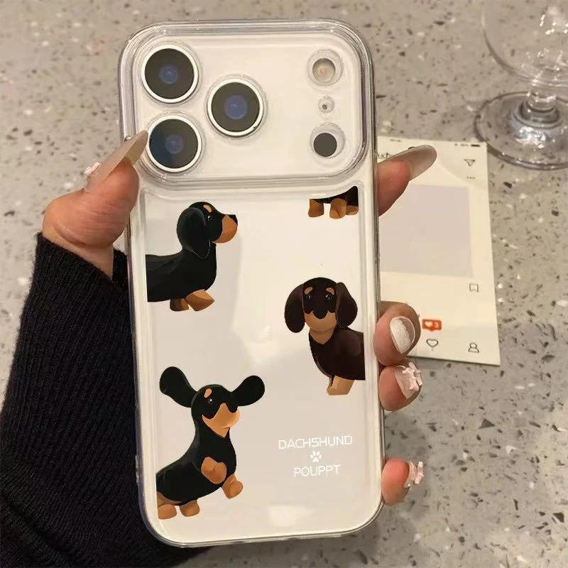Korean Dachshund Suitable for Apple 16/17Promax Mobile Phone Case IP15 Transparent 14 Space Case 13/12 Soft 11