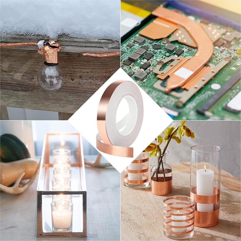 Bandă Adezivă din Folie de Cupru pentru Chitară, Artizanat de Ecranare, Reparații Electrice și cu Adeziv Conductiv, Bandă de Cupru Aurie