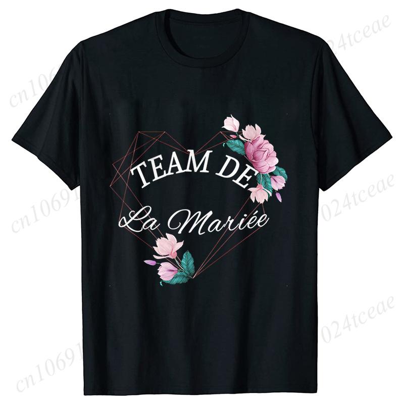French Team Bride Squad T-shirt Flower Graphic Bridal Shower Wedding Tops Women Bachelorette EVJF Party Blouses Bridesmaid Tees
