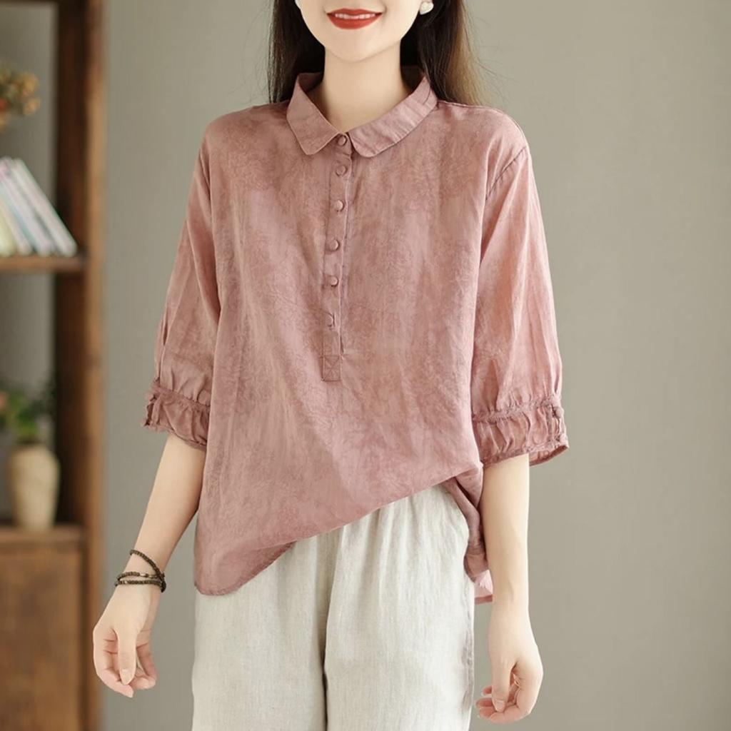 Estate Nuovo Camicia Manica Corta Colletto POLO Donna Cardigan Casual Slim Tessuto Jacquard Top Eleganti