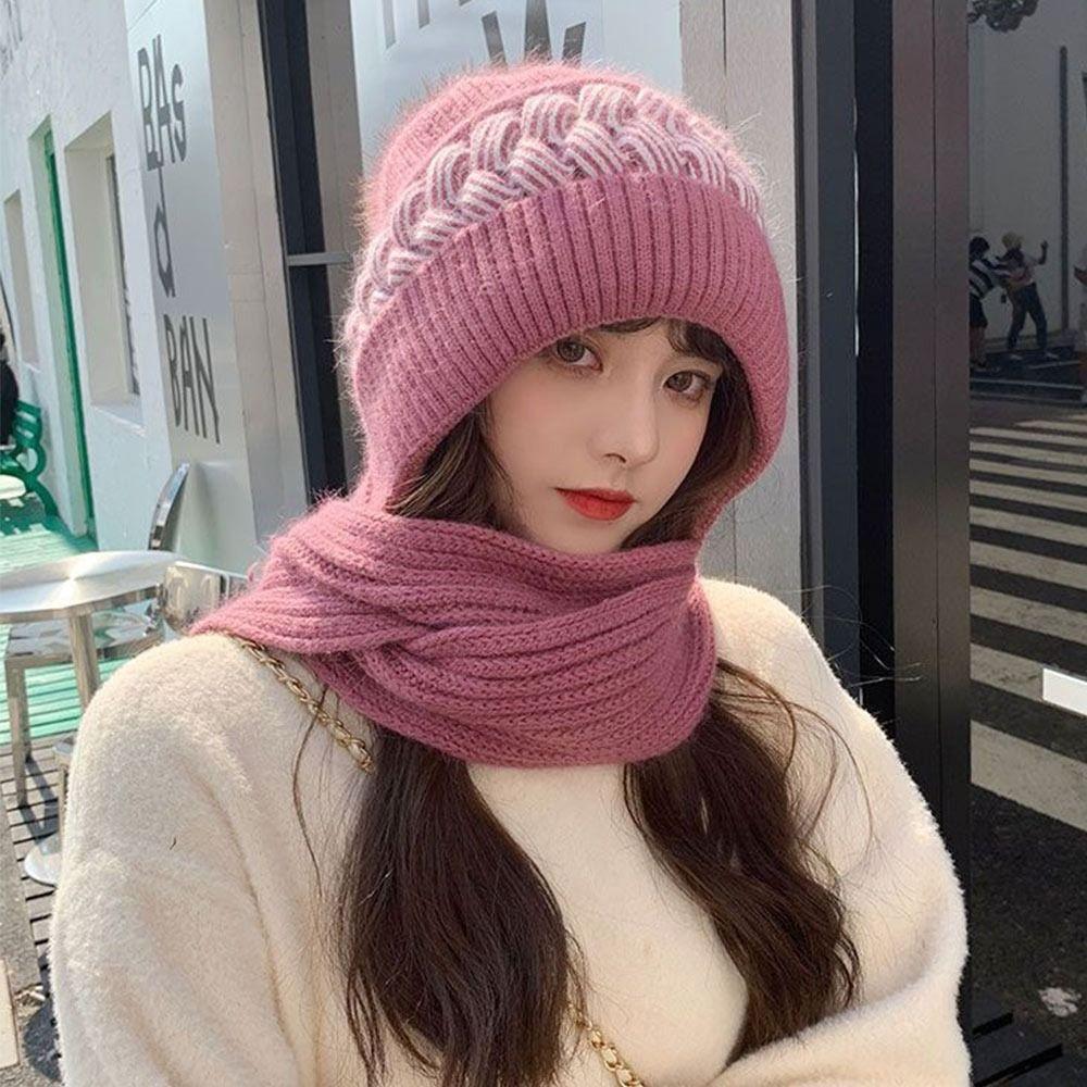 Winter Thermal Balaclava Neck Warmer Knitted Hat Neck Scarf Cap Beanie Hat Scarf