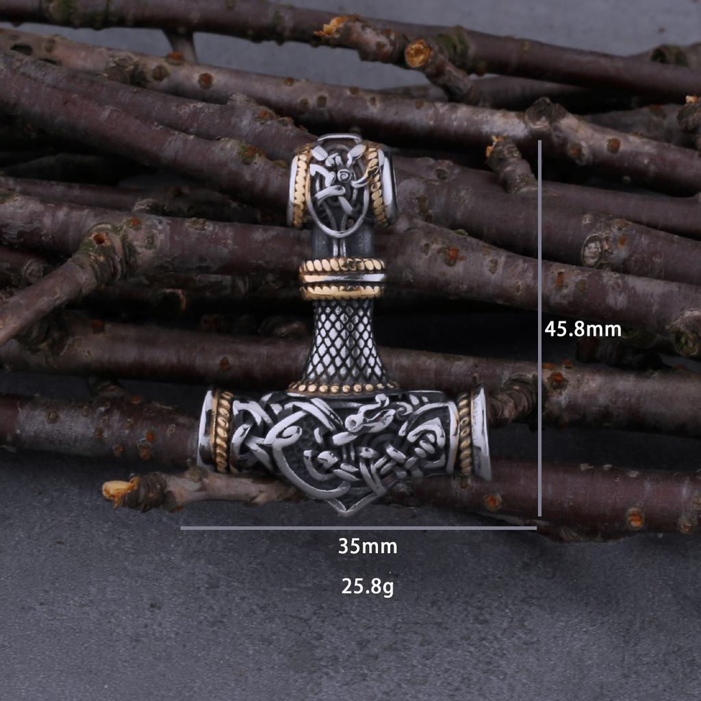 Rustfritt Stål Viking Vintage Tors Hammer Halskjede Menn Punk Biker Amulett Anheng Herresmykker Gave til Kjæreste