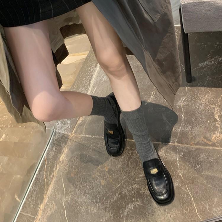 Cowhide version~ loafers women's autumn and winter black single shoes thick-soled British style gold coins one pedal lazy small leather shoes