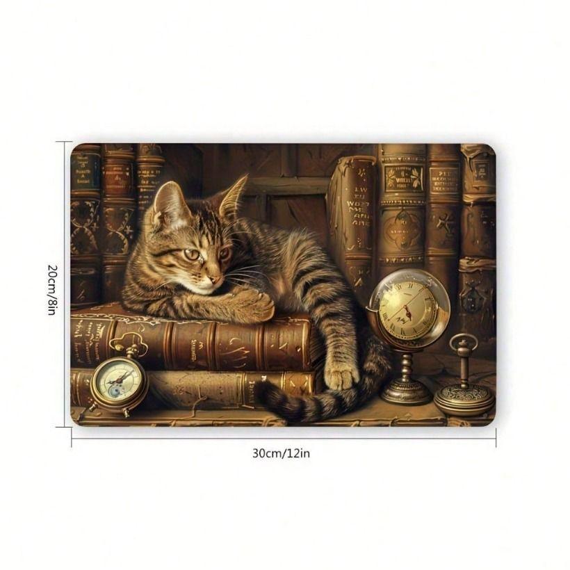 Винтажная Кошка с Книгой Металлический Плакат Настенное Искусство для Библиотеки