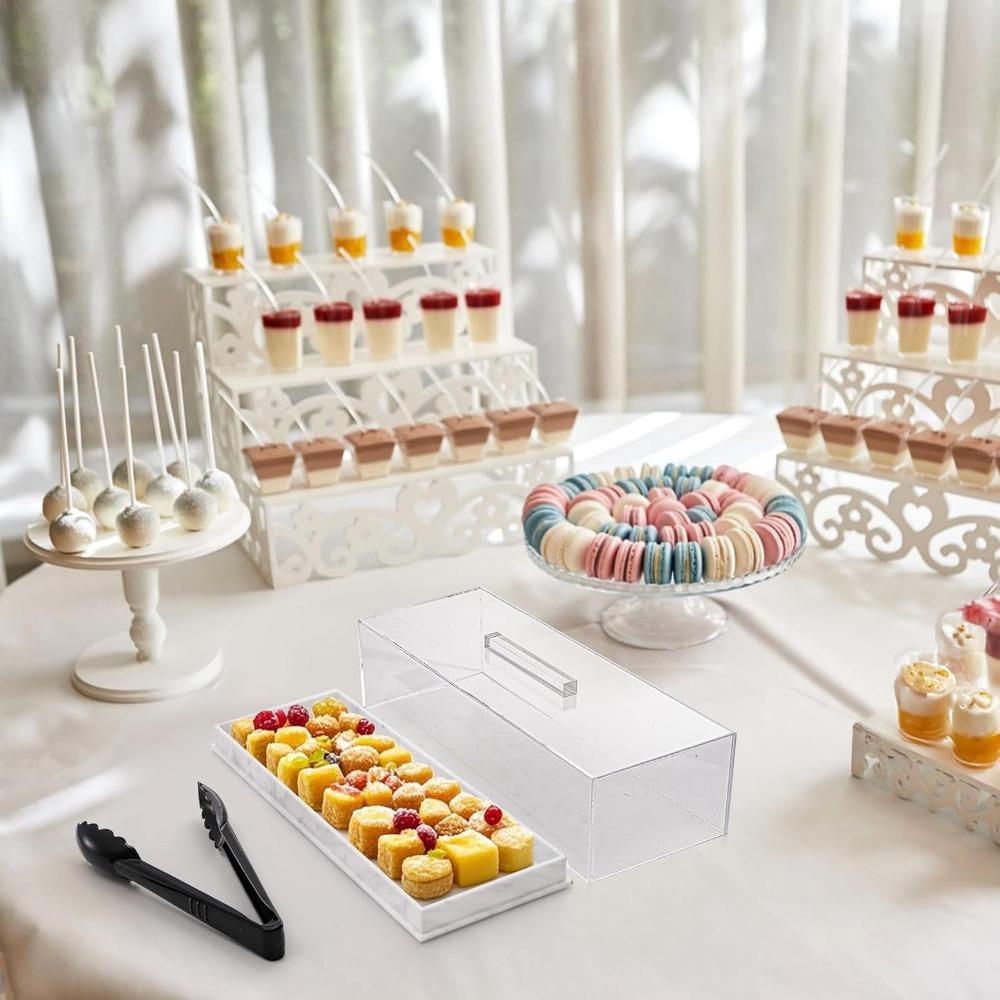 Marmerpatroon Rechthoekige Acryl Broodtrommel Stofdicht Antislip Bodem Dessert Displayrek met Transparant Deksel Taart Verpakking Doos