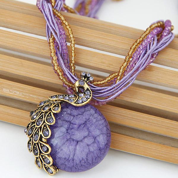 Bohemian Tassel Peacock Gem Necklace for Women