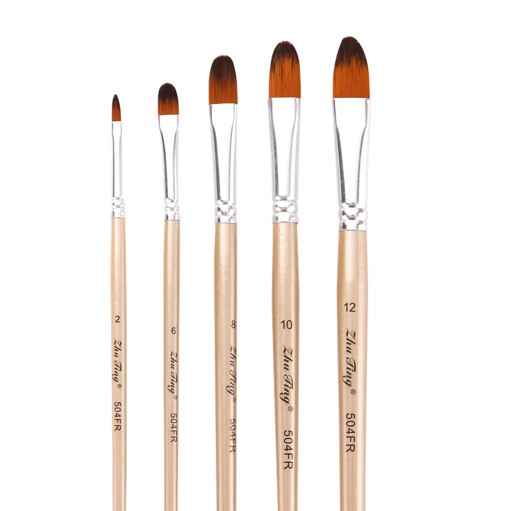 5pcs Filbert Tip Paint Brushes Set Nylon Hair Wooden Handle Artists Paintbrushes for Children Adults Beginners for Acrylic Oil Watercolor Gouache Nail