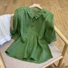 Summer Retro Loose Cotton Linen Lapel Shirt - Women's Short Sleeve Solid Top
