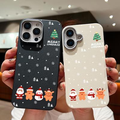 Lederstrukturschale für iPhone 16 15 Pro 14 13 12 11 Pro Max Xs Max Xr 8 7 6 Plus Weihnachtsmuster Stoßfeste weiche Tpu Slim Cover