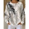 Women'S Waffle Henley Button-Long Sleeve Top, Black And White Ink Branch Leaf Splatter Print Casual Long Sleeve Shirt