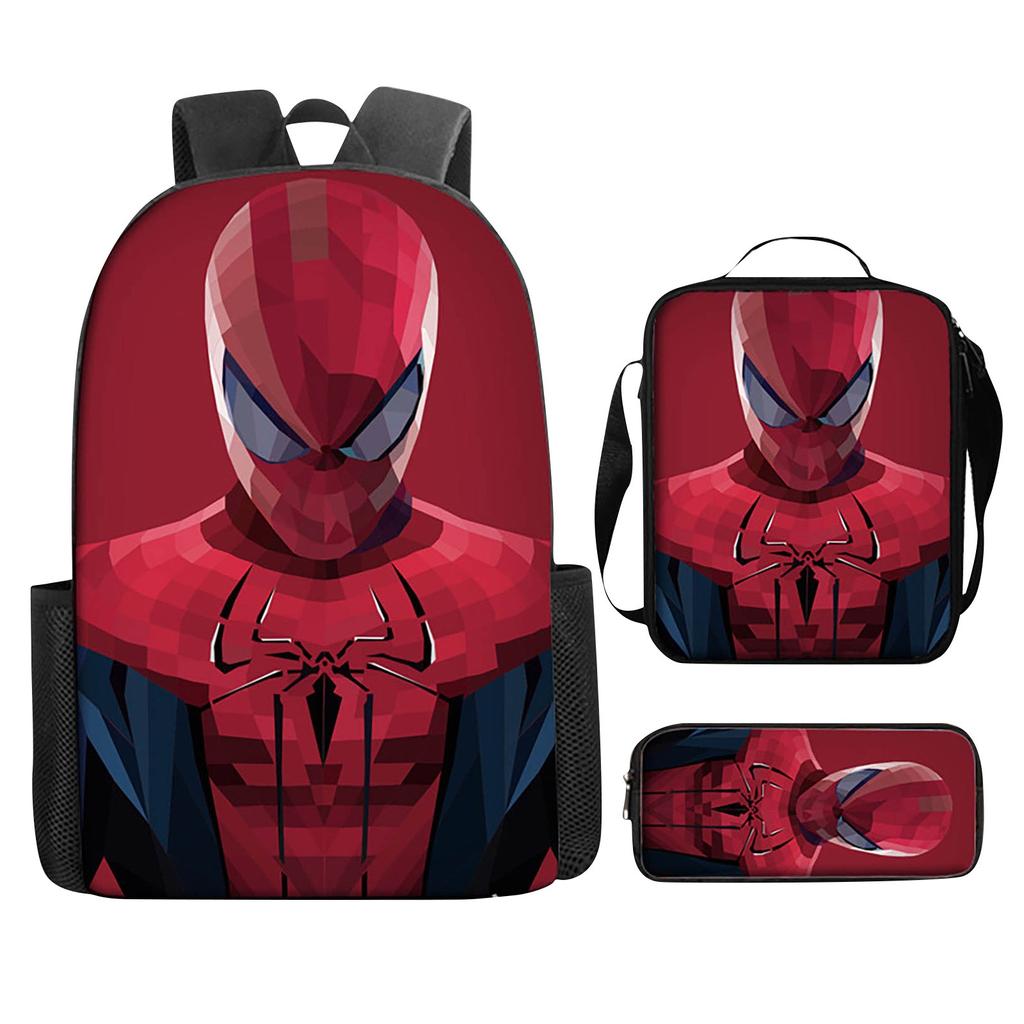 Backpack Shoulder Bag Travel Laptop Bag Three Piece Set with Spider Design Suitable for Students and Everyday Use