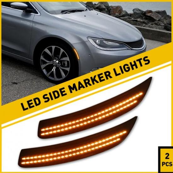 Fits Fit Chrysler 2015-2017 200 Front Smoked Amber Side LED Marker Lamp Pair Set