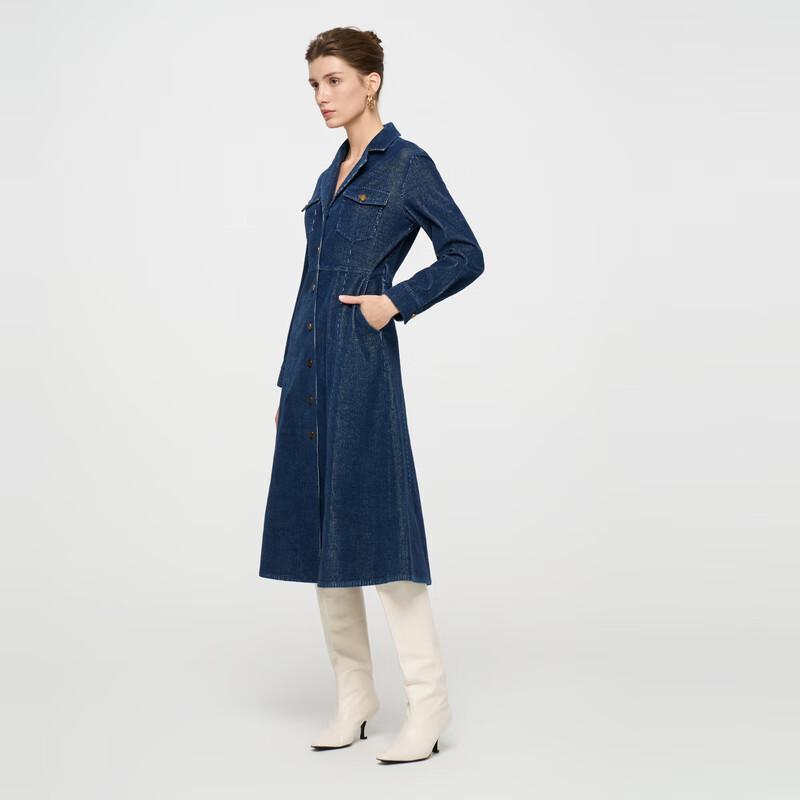 ELLASSAY Women's Retro Elegant Single-breasted Denim Dress