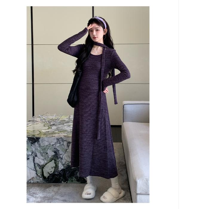 

French purple sweater knitted dress children s new temperament high-end coat backing long dress dress S