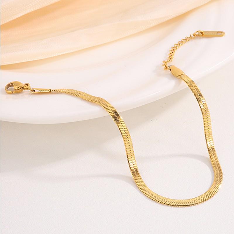 Gold Plated Flat Snake Chain Jewelry Set: Stainless Steel Necklace & Bracelet